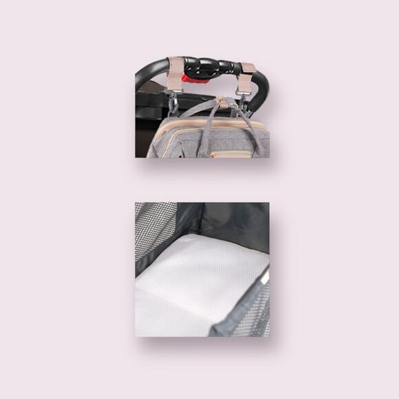 Diaper Bag Backpack with Folding Crib/Changing Station,USB Charge Port in Gray - Picture 10 of 10